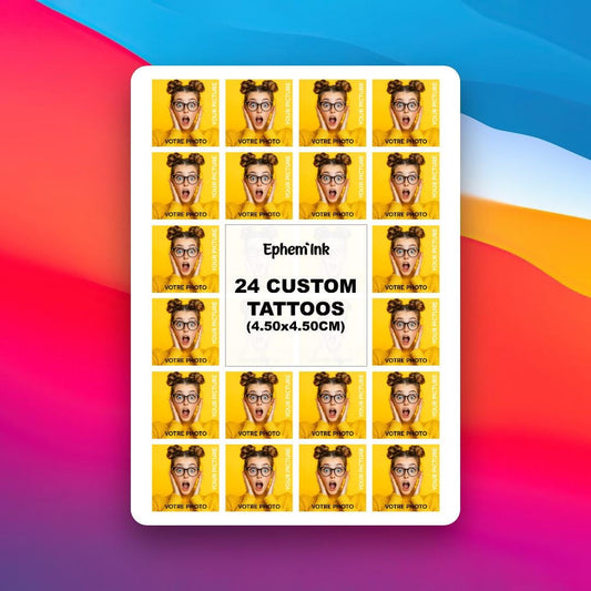 Set mit 24 personalisierten temporären Tattoos aus Ihrem Foto