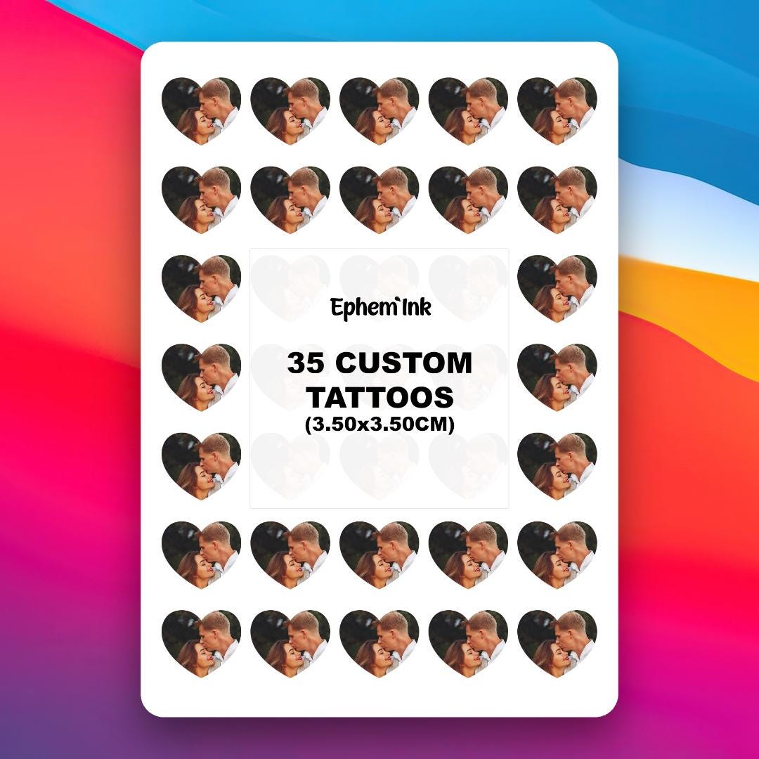 Set mit 35 personalisierten temporären Tattoos aus Ihrem Foto