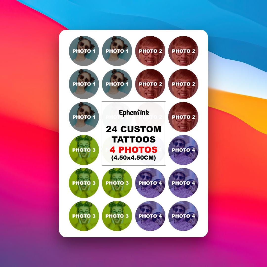 Set mit 24 personalisierten temporären Tattoos aus vier Fotos