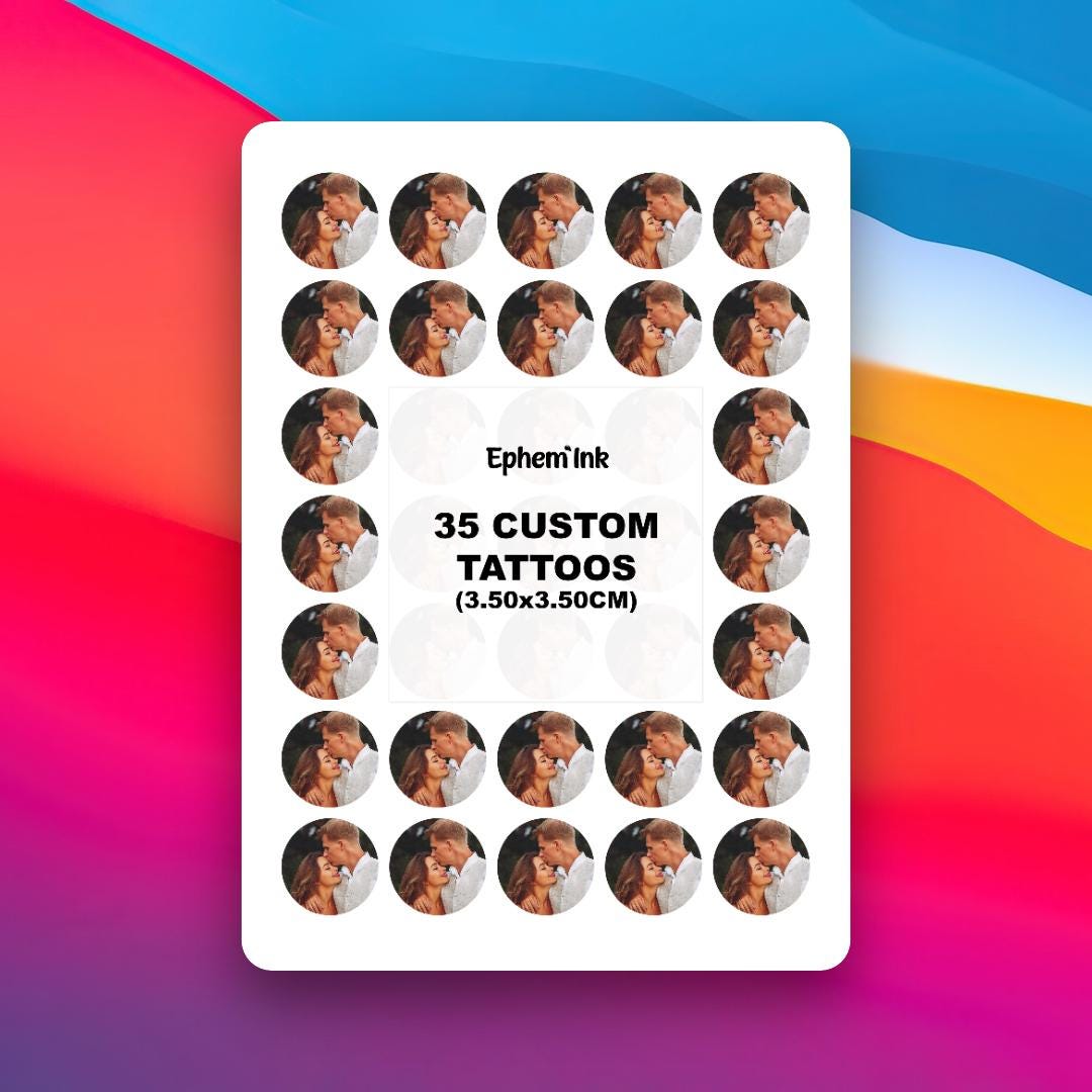 Set mit 35 personalisierten temporären Tattoos aus Ihrem Foto