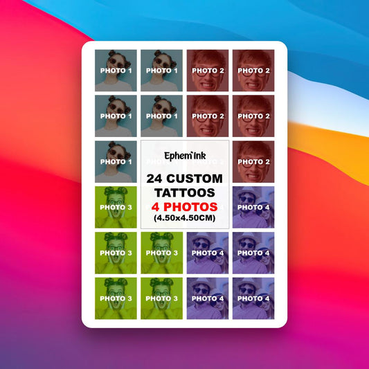 Set mit 24 personalisierten temporären Tattoos aus vier Fotos