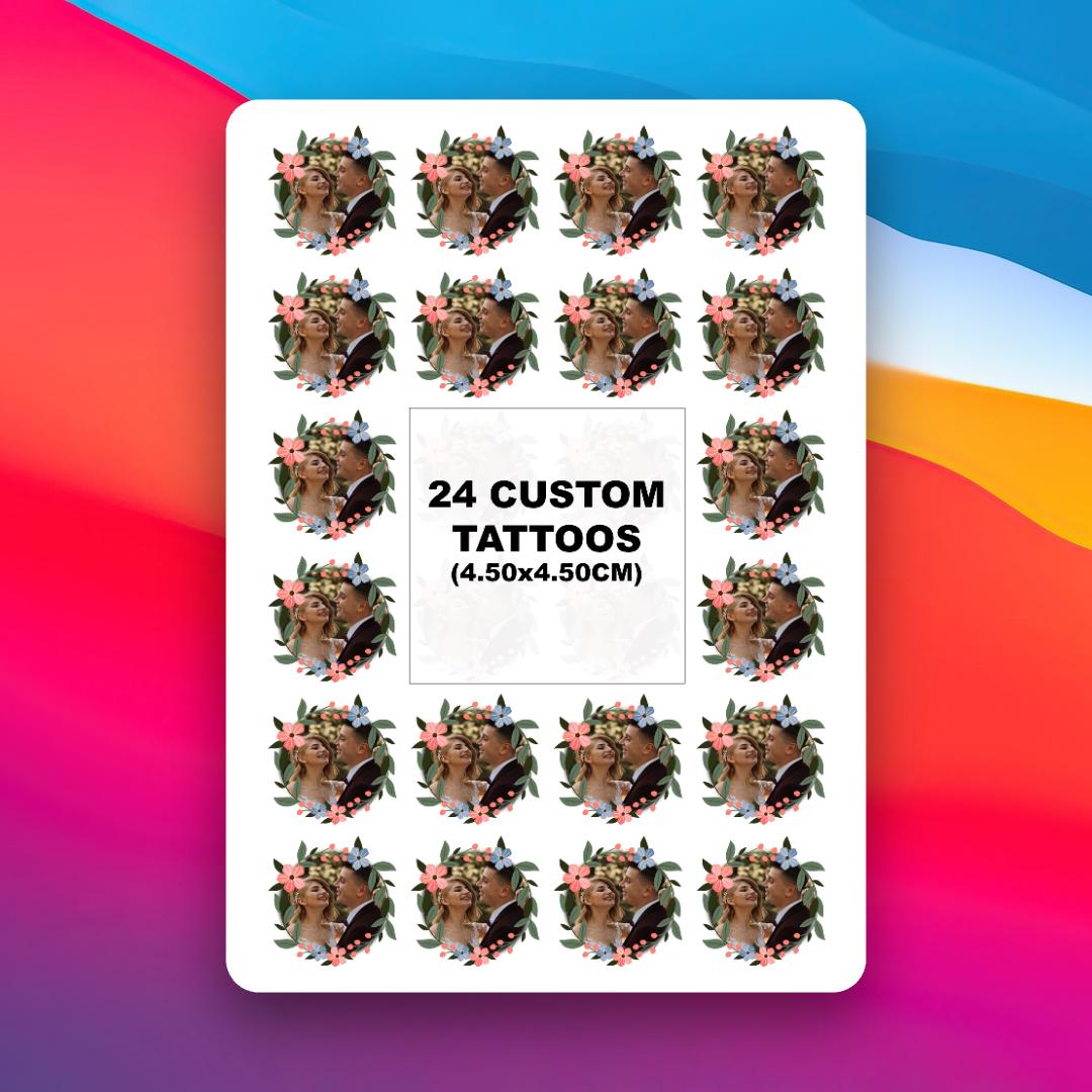 Set aus 24 personalisierten Tattoos mit Blumenkranz – aus deinem Foto