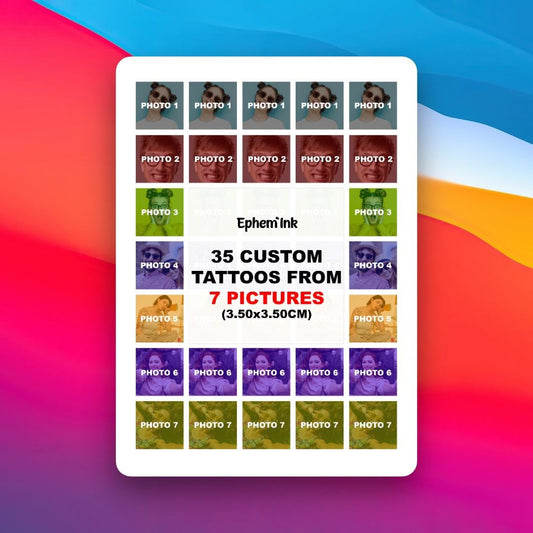 Set mit 35 personalisierten temporären Tattoos aus sieben Fotos