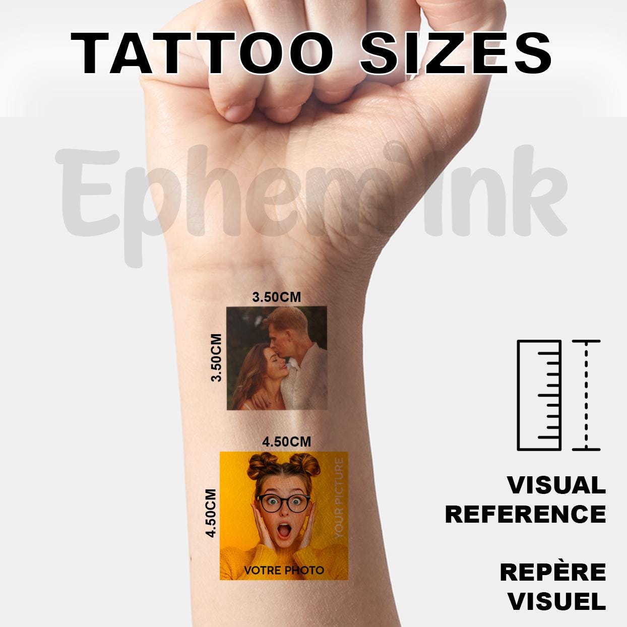 Set mit 35 personalisierten temporären Tattoos aus Ihrem Foto