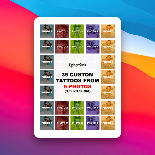 Set mit 35 personalisierten temporären Tattoos aus fünf Fotos