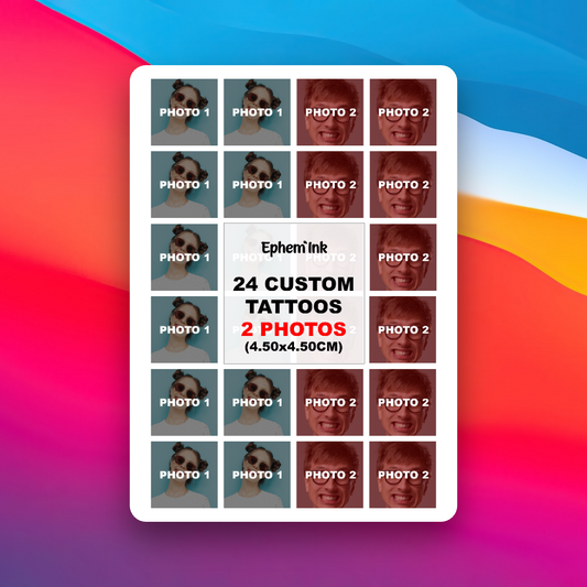 Set mit 24 personalisierten temporären Tattoos aus zwei Fotos