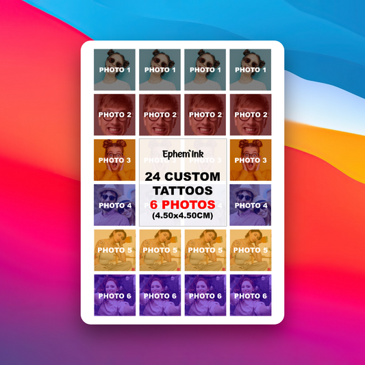 Set mit 24 personalisierten temporären Tattoos aus sechs Fotos