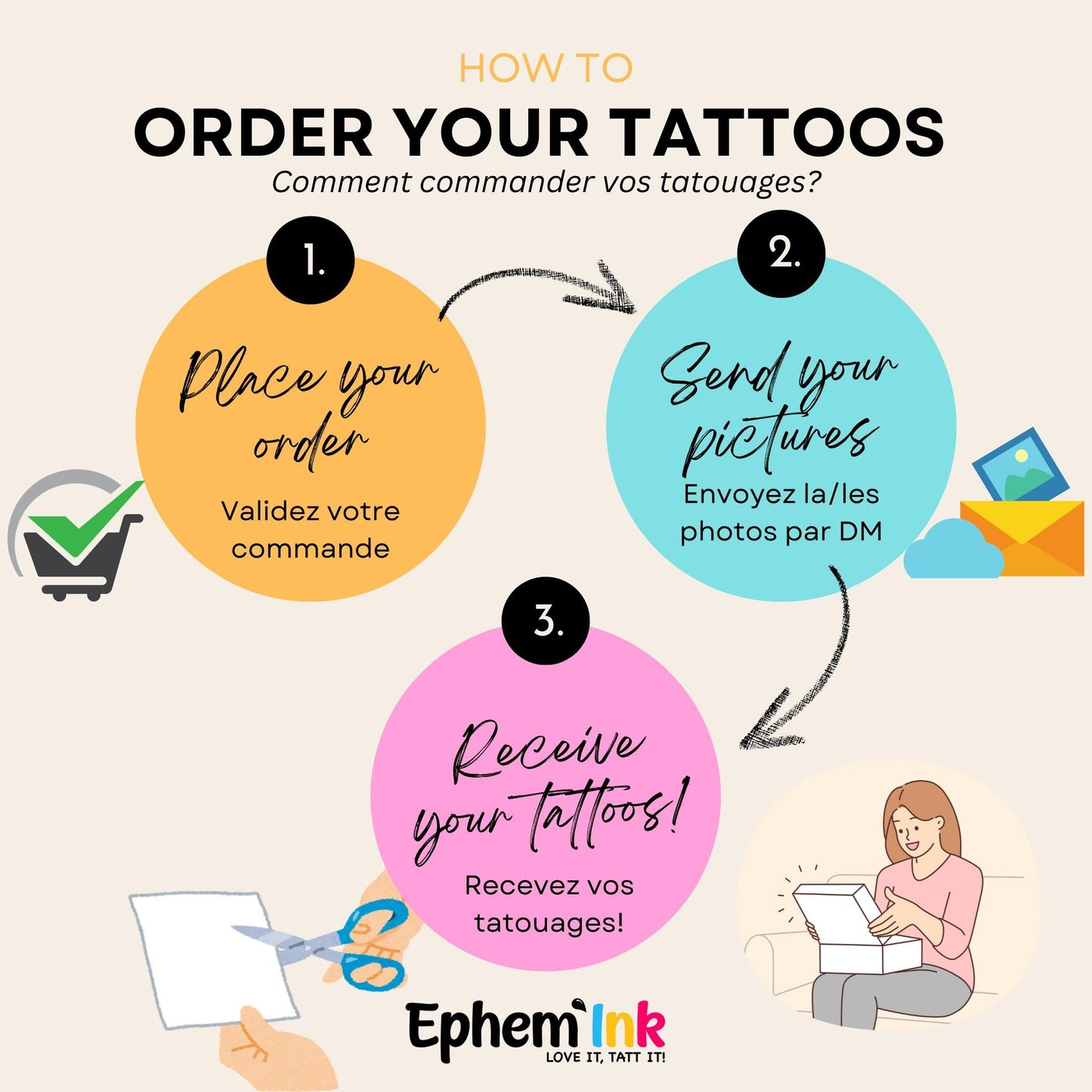 Set mit 35 personalisierten temporären Tattoos aus Ihrem Foto