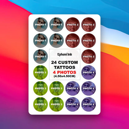 Set mit 24 personalisierten temporären Tattoos aus vier Fotos