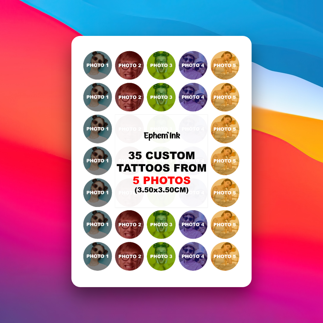 Set mit 35 personalisierten temporären Tattoos aus fünf Fotos