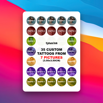 Set mit 35 personalisierten temporären Tattoos aus sieben Fotos