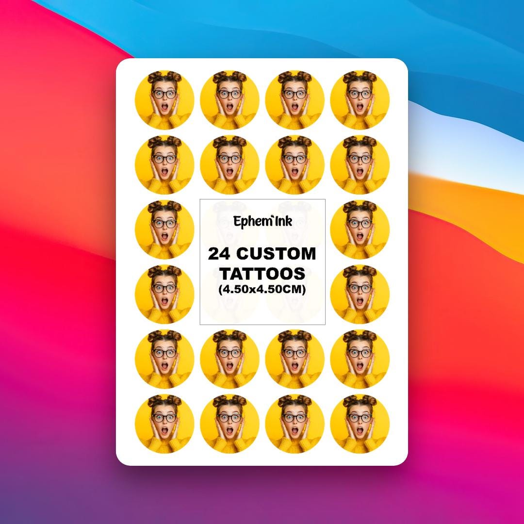 Set mit 24 personalisierten temporären Tattoos aus Ihrem Foto